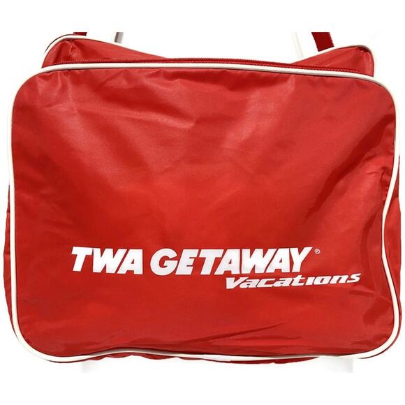 Vintage TWA Getaway Vacations Bag Carry-On Red White Adjustable Strap Zip NEW - Picture 6 of 8